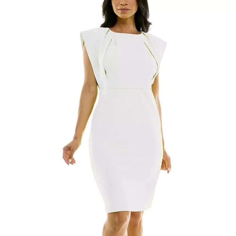 Nina Leonard White Pleated Sheath NWT Size Large Minimalist Modern pockets